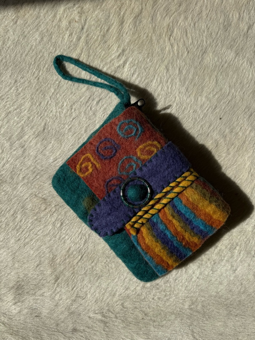 Vintage Rising Tide Felted Wool Patchwork Coin Purse Handmade Nepal